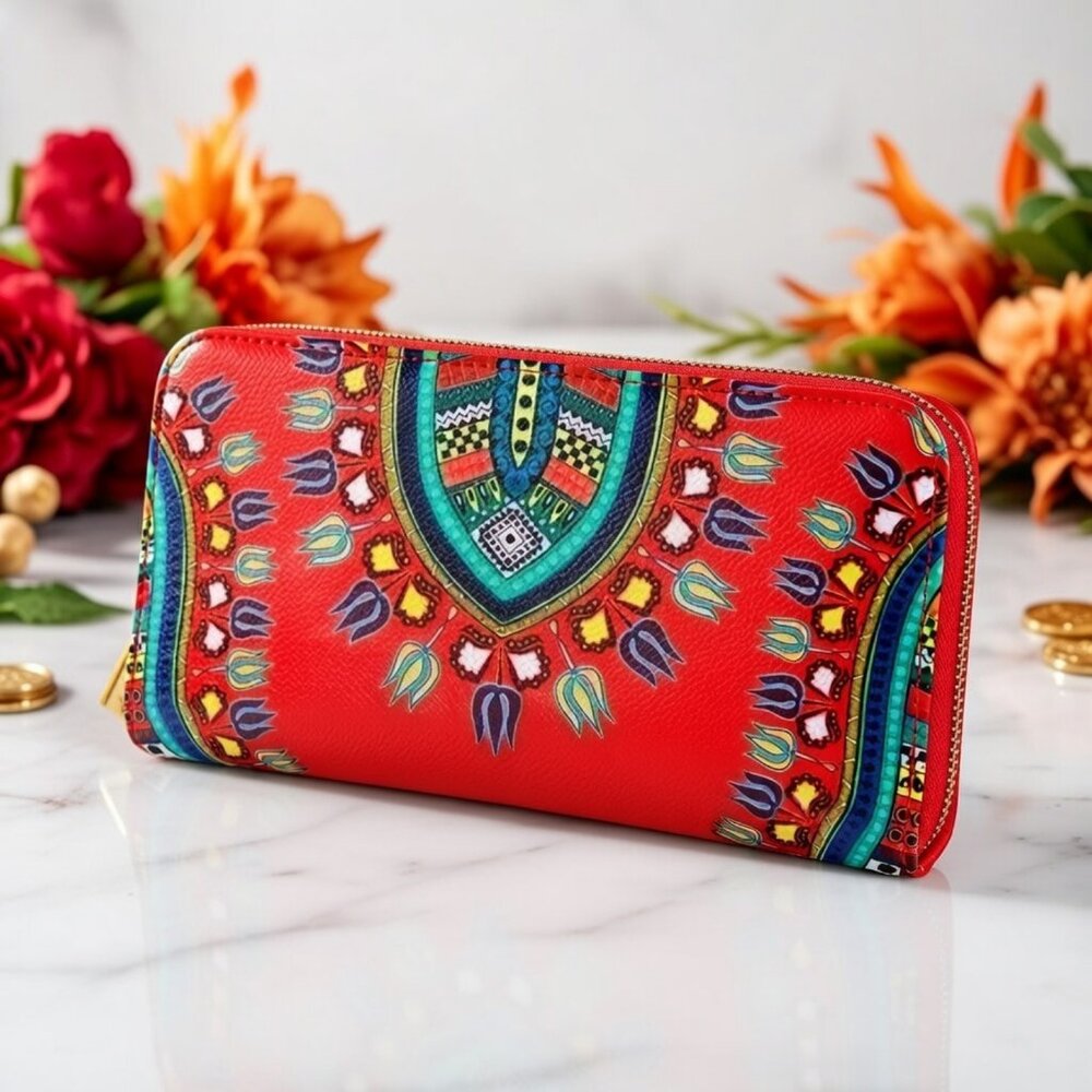 Dashiki Print Zip Around Wallet Clutch Tribal Boho Festival Ethnic Travel Bag - Picture 4 of 12